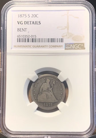 1875 S Seated Liberty 20C ~ Twenty Cent Piece ~ NGC VG Details ~ NGC 6510352-015 Cover
