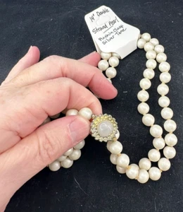 Necklace 14" 2 Strands Pearls Knotted Flower Push-In Clasp Vintage Silver M-7037 - Picture 1 of 2