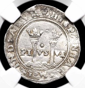 COLONIAL SPAIN, Mexico. Carlos & Joanna, 1542-1555, Silver Real, NGC AU Details - Picture 1 of 4