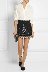 Falda ASHISH Negra Lentejuelas Cristal Joya Cuentas Perla Adornada S - Imagen 1 de 6