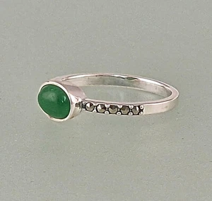 9923272-d Jade-Markasit-Ring oval Gr. 56 925er Silber Manufakturarbeit - Picture 1 of 4