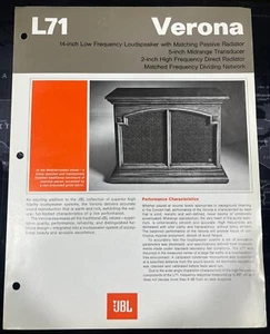 Folleto del distribuidor de altavoces JBL L71 Verona - NO ES UNA COPIA - Imagen 1 de 2