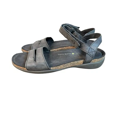 Keen Women 7.5 Ana Cortez Strappy Black Leather Sandal Ankle Strap Cork Midsole - Image 1 of 4
