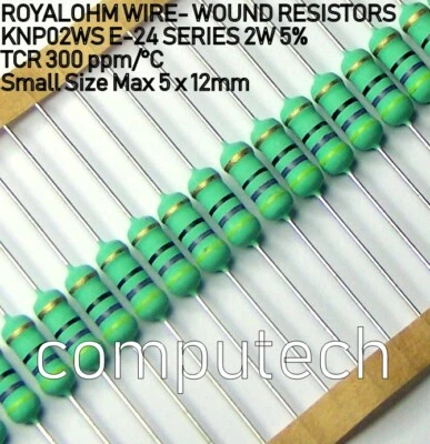 5 pezzi Resistenza a filo avvolto 47 Ohm 47R 2W 5% Royal Ohm KNP02WS 300ppm/°C