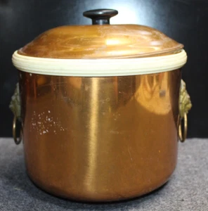 Vintage Coppercraft Guild Copper Ice Bucket Brass Lion Head Handles 7 1/2" T 7"D - Picture 1 of 9