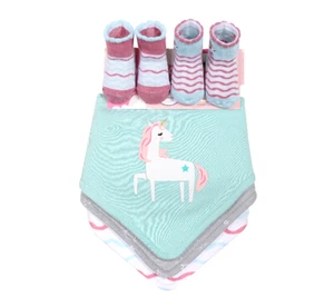 Baby Bibs & Socks Set 3 Pack - Unicorn Design, Soft Bibs + 2 Pairs Socks - Picture 1 of 2