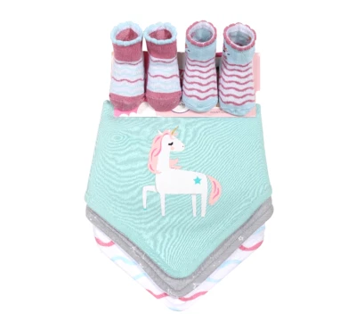 Pack de 3 baberos y calcetines para bebé - Diseño unicornio, baberos suaves + 2 pares de calcetines Foto 1 de 2