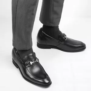 Us7 CMR 7 cm/2,76" Zapatos Elevadores Hombres Sin Cordones Cuero Negro Tacón Oculto Mocasín - Imagen 1 de 6
