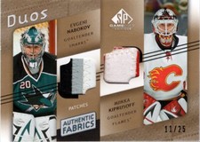 2008-09 SP Game Used Duo Patches Evgeni Nabokov Miikka Kiprusoff Jersey /25