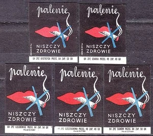 POLAND 1964 Matchbox Label Z#511 set, Smoking, destroys health. - Bild 1 von 1