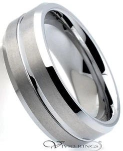 Men Tungsten Ring Brushed Groove Wedding Band 8mm Size 7.5 to 14.5 - Picture 1 of 3