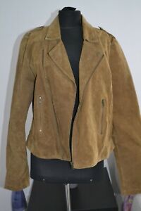 NOORA New 100% Real Vintage brown Suede gorgeous Motorcycle leather jacket RS83