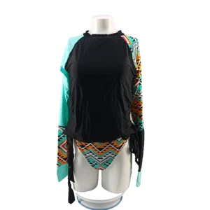 Women 2pc Resort Swimwear XL(16-18) Rash Guard Geometric Multicolored - Picture 1 of 13