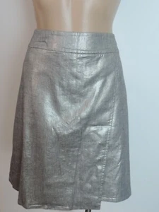 EILEEN FISHER Silver Glimmer Linen Stretch Faux Wrap Skirt Large L NWT $248 - Picture 1 of 7