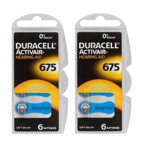 12 x Duracell Size 675 Hearing Aid Batteries Blue -Zinc Air Mercury Free PR44 - Picture 1 of 3