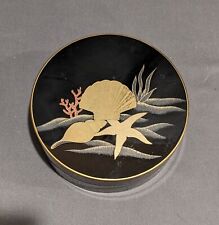 Vintage Otagiri Original Japan Lacquer Black & Gold Shell Decorated Coaster Set