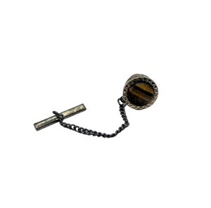 Gold-Plated Simulated Tiger's Eye Tie Pin - Picture 1 of 2