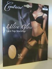 Luxury Ultra Gloss 10 Denier Natural/Large Lace Top Stockings by Couture - New