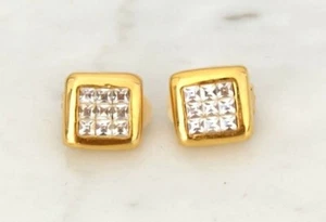 Französische Vintage quadratische Strass Aufsteck Ohrringe (J-13) - Bild 1 von 16