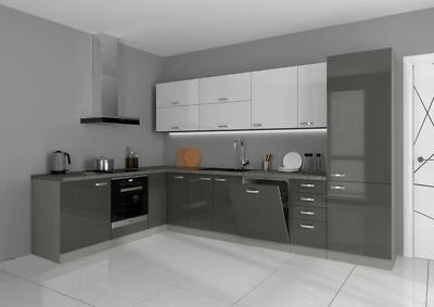 Küche Bianca Ecke IV 210x330 Küchenzeile Hochglanz Grau Weiss Küchenblock Grey - Bild 1 von 4