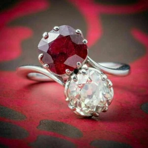 1.25Ct Round Cut CZ Ruby Twist Engagement Ring in 14K White Gold Finish - Picture 1 of 9