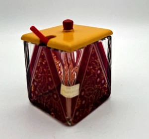 alt Überfangglas Marmeladendose h -7,5cm /dm-6,5cm.Holzdecke, Löffel- 11cm. GUT - Bild 1 von 9