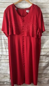 BETSY'S THINGS Vintage Womens 24 Plus Red Sheath Dress Long Modest j210 - Picture 1 of 3