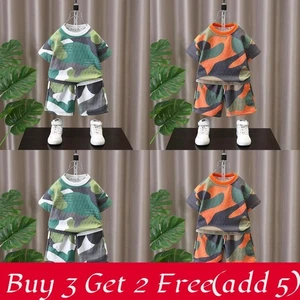 Trendy Boys Summer Camouflage Two Piece Set Soft Cotton Short Sleeve Outfit For - Picture 1 of 9