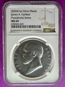 (2024) James A. Garfield Presidential Series 1oz Silver Medal NGC MS69 (025) - Picture 1 of 2