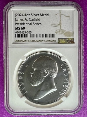 (2024) James A. Garfield Presidential Series 1oz Silver Medal NGC MS69 (025) - Image 1 of 2