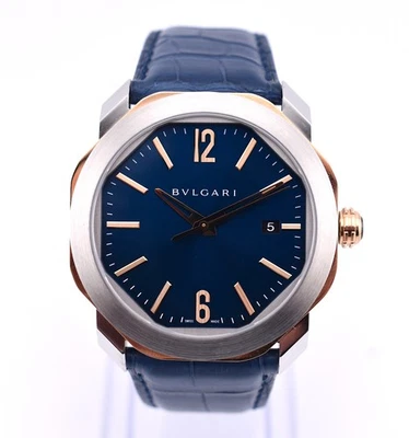 Bvlgari Octo Roma 41 mm SS / 18K oro rosa esfera azul correa de cuero azul - 103205 Foto 1 de 4