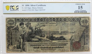 1896 $1 Dollar Silver Certificate FR 225 EDUCATIONAL NOTE, PCGS 15 SCARCER COMBO - Picture 1 of 4