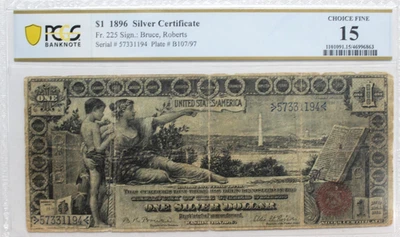 1896 $1 Dollar Silver Certificate FR 225 EDUCATIONAL NOTE, PCGS 15 SCARCER COMBO - Image 1 of 4