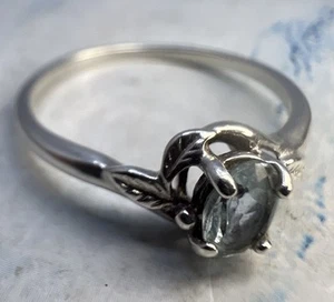 Vintage Avon 925 Sterling Silver Oval Cut Aquamarine Solitaire Ring Size 10.5 - Picture 1 of 13