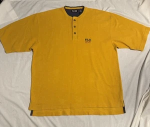 Fila Sport Shirt Mens XL Yellow Henley Sea Kayak Outdoor Short Sleeve Cotton - Picture 1 of 9