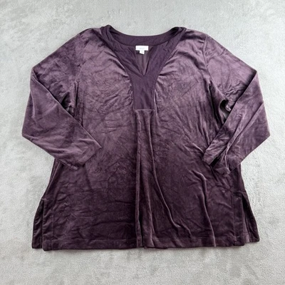Top túnica Pure Jill para mujer XL púrpura pinot terciopelo partido cuello en V look por capas Foto 1 de 4