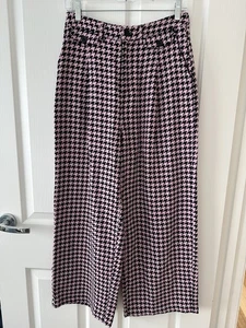 Pantalón Revival Pantalón Rosa Negro Pierna Ancha Tweed Pata de Gallo Femenino 6 8 10 S M - Imagen 1 de 14