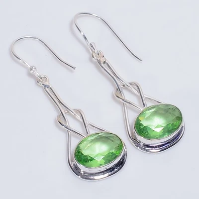 Peridot Gemstone Ethnic Handmade Jewelry 925 Sterling Silver Earrings 2". q254 - Image 1 of 4