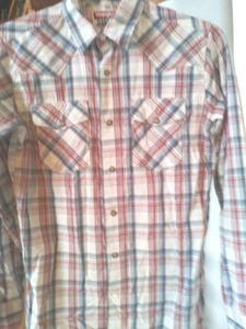 Wrangle Jeans Co. Calidad Premium Manga Larga Rojo Azul Blanco Abotonado Talla Pequeño - Imagen 1 de 6