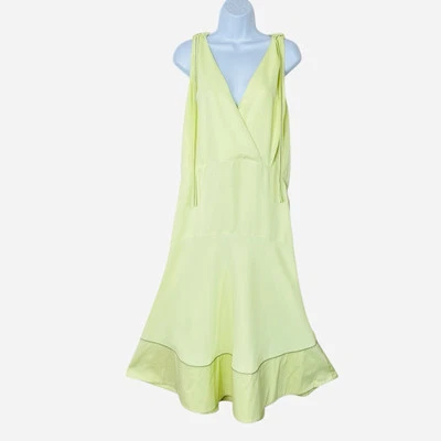 Proenza Schouler White Label Tie Shoulder Plunging Midi Dress Size 10 Green - Image 1 of 4