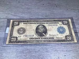 1914 Series $20 Blue Seal FRN Bill-Extreme Low Serial-F341911A-Atlanta-1911 A - Picture 1 of 8
