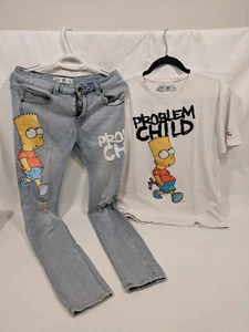 Problem Child Denim Skinny Jeans Bart Simpson & Problem Child T-Shirt - Picture 1 of 17