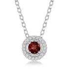 4mm Round Garnet Surrounded by White Topaz 1.36cttw Pendant