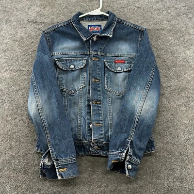 Chaqueta de camionero de mezclilla vintage para mujer azul medio abrigo de algodón lavado medio años 90 Foto 1 de 4