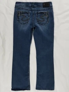Silber Low Rise Suki 17" Stretch Boot Cut Jeans 32X31 32W 31L verziert Glitzer - Bild 1 von 11