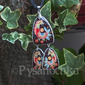 CONJUNTO Pendientes y Colgantes Artesanales Estilo Pysanka en Cáscara de Huevo Tradicional UA - Imagen 1 de 9