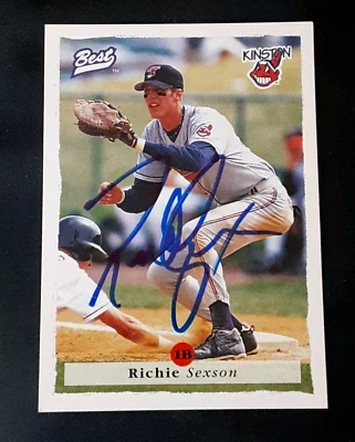 RICHIE SEXSON INDIANS BREWERS MARINERS SIGNED AUTOGRAPHED 1995 ROOKIE CARD  - Image 1 of 2