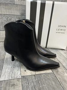 John Lewis Panama Heeled Boots UK 7 Black Ankle Leather Western Pointed Heeled - Picture 1 of 12