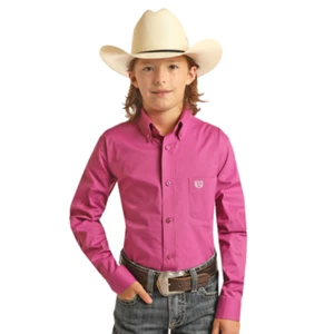 Panhandle® Youth Boy's Solid Pink Stretch Poplin Button Down C0D3161 - Picture 1 of 6