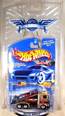 2001 Hot Wheels Final Run 4/12 RAMP TRUCK Gold-Black w/Real Riders Chrome DD Sp - Image 1 of 4